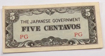 WWII 1942-1945 Japanese Government-5 Centavos 'Philippines'