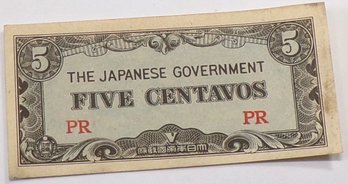 WWII 1942-1945 Japanese Government-5 Centavos 'Philippines'