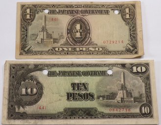 Two Foreign Banknotes, WWII 1942-1945 Japanese Government