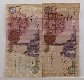 Two Vintage Banknotes, Bank Of Egypt 1 Pound