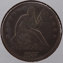 Beautiful 1857 Seated Liberty Silver Half Dollar (Type 1, No Arrows & No Motto) AU/BU