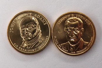 (2 Gem BU Presidential $1), 2008-P J.Q. Adams & 2015-D Johnson