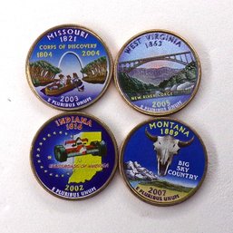 (4 Gem BU State Quarters) Indiana, Montana, W. Virginia & Missouri (S. P. Printed)