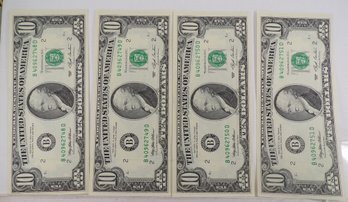 (4) Four Consecutive Serial Number 1993 $10 Federal Reserve Notes Gem Crisp Uncirculated