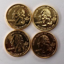 4 Gem BU '24K Gold Plated' State Quarters