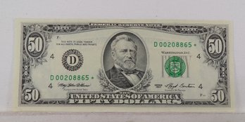 Semi-Rare Star Note, 1993 $50 Federal Reserve Star Note, (Smaller Run Size) GEM Crisp Uncirculated