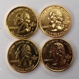 4 Gem BU '24K Gold Plated' State Quarters