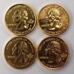4 Gem BU '24K Gold Plated' State Quarters