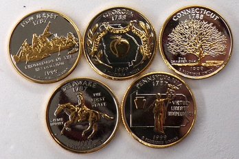 5 Gem BU '24K Gold Plated' State Quarters