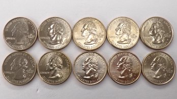 10 Gem BU State Quarters $2.50 Face Value