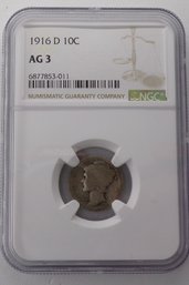 RARE-KEY DATE 1916-D Mercury Silver Dime (NGC AG-3)
