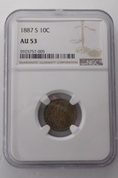 Beautiful 1887-S Seated Liberty Silver Dime (NGC AU-53)