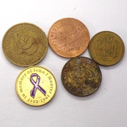 Five Vintage Tokens/Coins