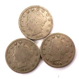 (3) Liberty Head V Nickels 1900, 1907 & 1911