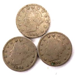 (3) Liberty Head V Nickels 1900, 1903 & 1906