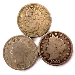 (3) Liberty Head V Nickels 1902, 1905 & 1911