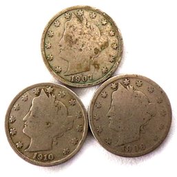 (3) Liberty Head V Nickels 1906, 1907 & 1910