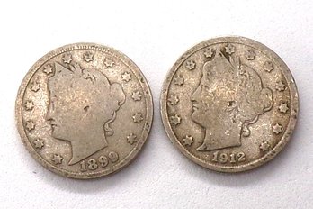 (2) Liberty Head V Nickels 1899 & 1912 (Some Liberty)