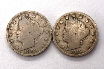 (2) Liberty Head V Nickels 1899 & 1912 (BOTH Some Liberty)