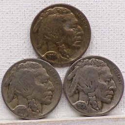 (3) Buffalo Nickels 1927, 1935 & 1936