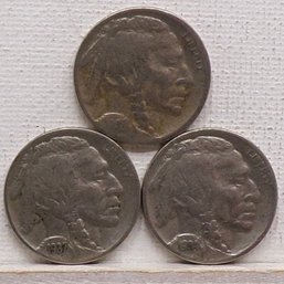 (3) Buffalo Nickels 1928-S, 1934 & 1937