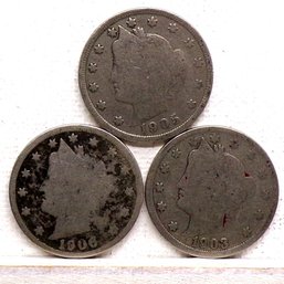 (3) Liberty Head V Nickels 1903, 1905 & 1906