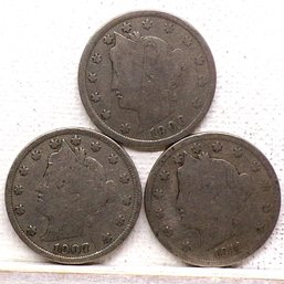 (3) Liberty Head V Nickels 1906, 1907 & 1911