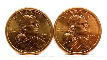 Two (2) GEM BU 2000-P Sacagawea Golden Dollars