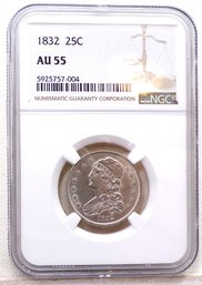 RARE-KEY DATE 1832 Capped Bust Quarter Dollar (NGC AU-55) ONLY 320,000 Minted