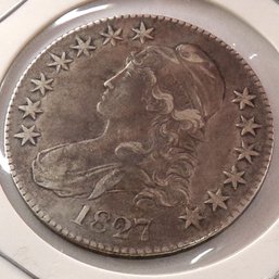 Beautiful 1827 Square Base 2 Capped Bust Silver Half Dollar