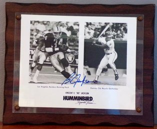 Authentic Bo Jackson Hand-Signed Humminbird Sports Team Multi-Sport Wood Plaque - Raiders/Royals