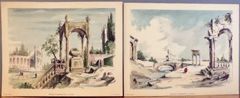 A Pair Of Colored Lithographs By Artist C. Williams, Titled 'Classical Landscape V & IV'