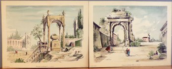 A Pair Of Colored Lithographs By Artist C. Williams, Titled 'Classical Landscape V & VIII'