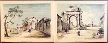 A Pair Of Colored Lithographs By Artist C. Williams, Titled 'Classical Landscape VI & VII'