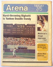 Autographed Dave Righetti 'Arena' Newspaper Section July 5 1983 - Yankees Fourth Of July No-Hitter History
