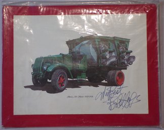1975 Mack Trucks 75th Anniversary Print Autographed By Bob Hope - 1929-1938 AP Mixer