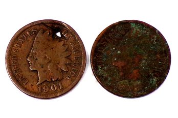 (2) Indian Head Cents 1897 & 1901 (Both With Damage)