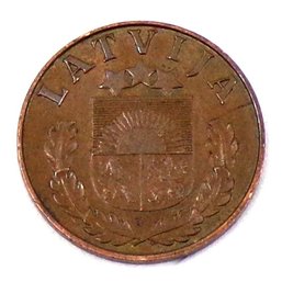 ERROR (Die Crack OBV) 1939 Latvia Santims (KM# 10), Most Were Never Placed Into Circulation