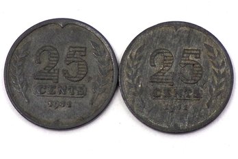 Two (2) 1941 Netherlands 25 Cents, (KM# 174)