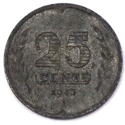 KEY Date 1943 Netherlands 25 Cents, (KM# 174)