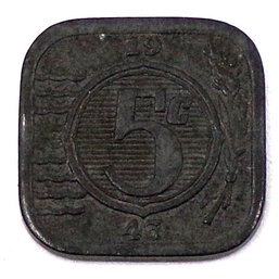 KEY Date 1943 Netherlands 5 Cents, (KM# 172)