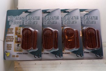 Set Of 4 Hampton Direct 'Battery Operated Wireless Alarm & Door Chime' #20975, New In Box-Wood Grain Look