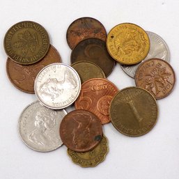 Lot Of 15 Foreign Coins, Various Values & Grades (See Pictures)