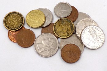 Lot Of 15 Foreign Coins, Various Values & Grades (See Pictures)