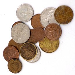 Lot Of 15 Foreign Coins, Various Values & Grades (See Pictures)