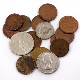 Lot Of 15 Foreign Coins, Various Values & Grades (See Pictures)