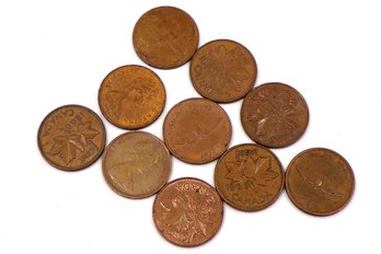 Lot Of 10 Canadian Cents 1966-1981, Various Values & Grades UNSEARCHED (See Pictures)