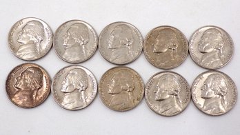 (10) Ten 1964 & Older Jefferson Nickels AU Or Better