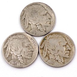 (3) Buffalo Nickels 1919, 1935 & 1936