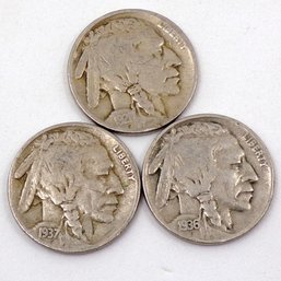 (3) Buffalo Nickels 1921, 1936 & 1937
